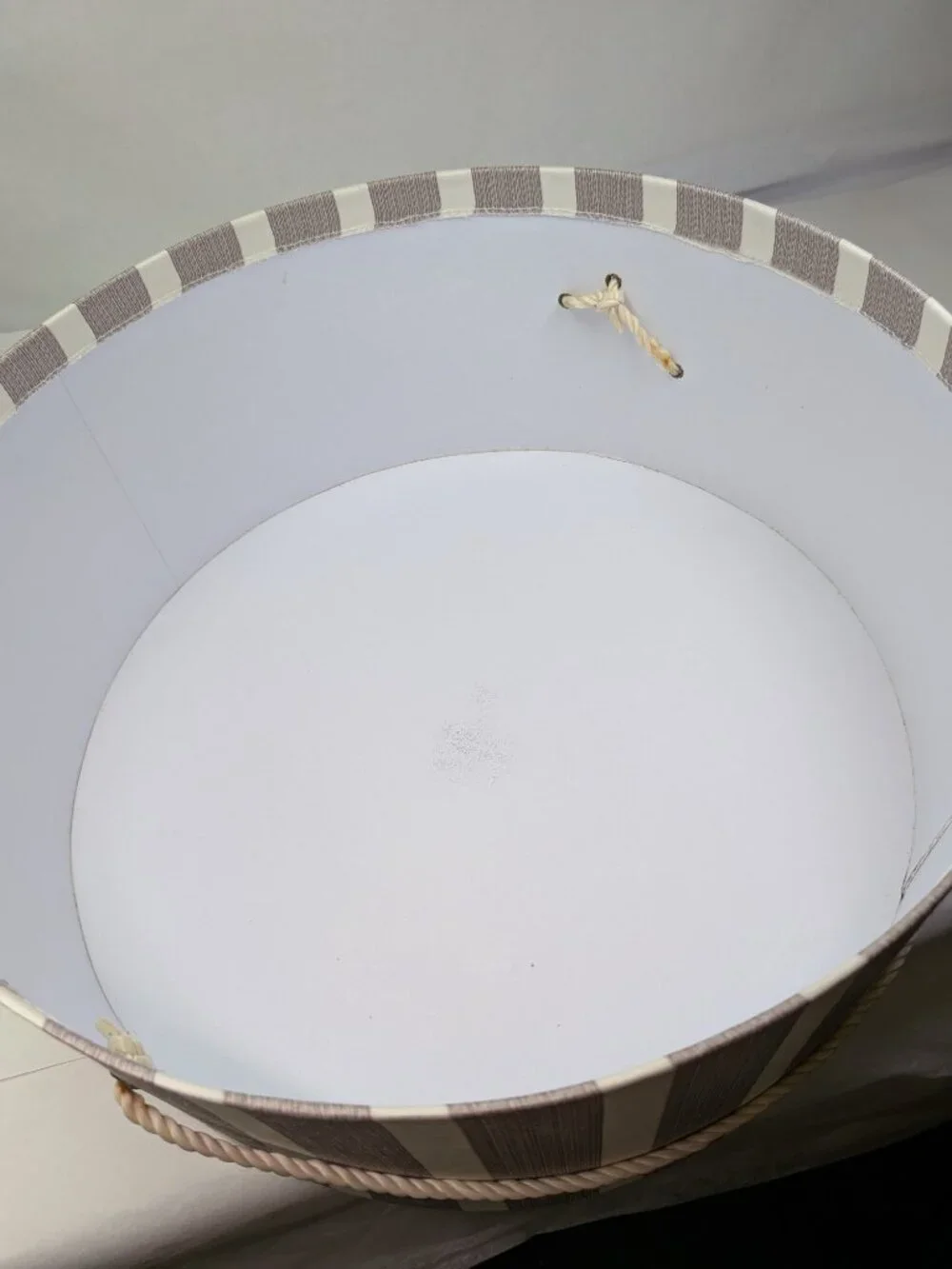 Vintage Striped Brocade Round Hat Box Taupe Cream Fabric Storage Case Unisex